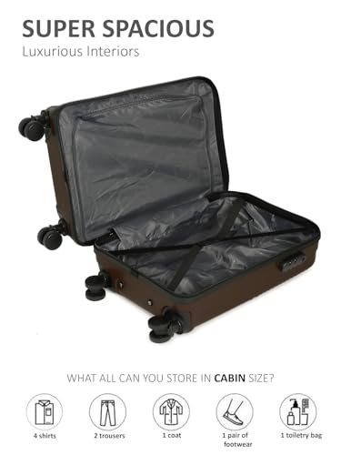 Image of Teakwood Small Size 8 Wheels Trolley Bag, Hard Cabin with Zipper Closure, Adjustable Push Button & Cross Side Strap, Number Lock System 360 Degree (Small, Brown)