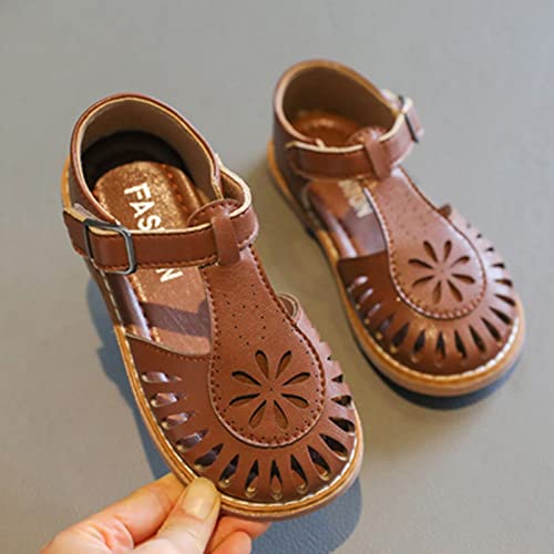 Toddler Girl Dress Shoes Children Sandals Fashion Baby Open Toe Princess Shoes Soft Soled Cut Out Beach Sandals (Brown, 9 Toddler)2