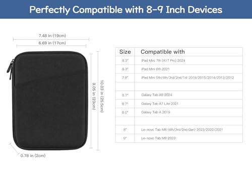 Image of Dadanism 8-9 Inch Tablet Sleeve Bag Carrying Case for iPad mini 7th /6th 8.3 inch, iPad mini 7.9 inch, Galaxy Tab A7 Lite /A9 8.7 inch, Remarkable Paper Pro Move 7.3 inch 2025, Tab M8 8 inch, Tab M9 9 inch, Black