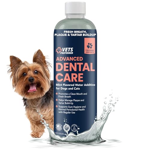 Image of Vets Preferred Dog Breath Freshener & Water Additive for Dental Care - Fights Bad Breath, Removes Tartar & Plaque - Dog Mouthwash for Healthy Teeth & Gums, Gingivitis Support - Mint Flavor