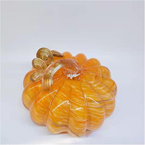ZGRTZH 5 Inch Handmade Glass Blown Pumpkin Table Top Pumpkins Home Decoration Pumpkin Glass Crafts Fall Decorations for Home Thanksgiving Halloween Christmas Decor (C)