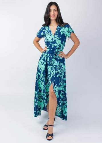 Robe longue viscose Sakura de qualité supérieure aux reflets turquoise - 5
