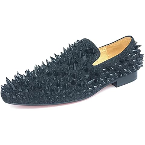 Justar Men's Leather Loafers Spikes Slippers Dress Shoes Slip-on Flats Party Shoes Black Gold (10, Black) Cover