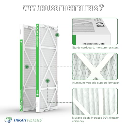 Image of TRIGHTFILTERS 12x24x1 Air Filter 4 Pack, MERV 8 Pleated Dust Defense Air Filters Replacement Air Conditioner HVAC AC Furnace Filter, Durable and Lightweight