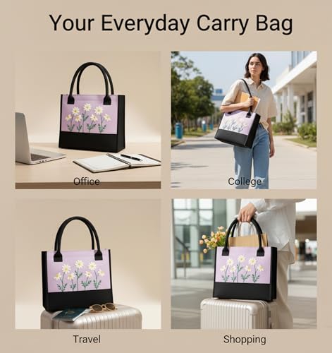 Image of Cotton Tote Bag For Woman Stylish | Embroidered Canvas Hand Bag With Floral Design | Casual Shoulder Bag Zipper For College Girls, Office, Daily Use, Travel, Beach, Shopping