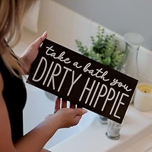 Take a bath you dirty hippie sign boho bathroom decor funny modern farmhouse bathtub decoration 55×12 fun bohemian wall art house plaque or rustic black wood accent for shelf  urban country home decor
