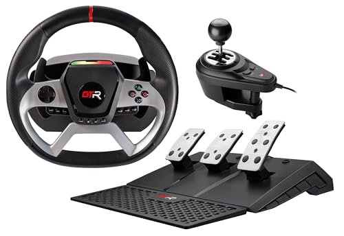 POWERDRIVE 2 GTR FORCE FEEDBACK Indeca – Volante de carreras Force Feedback con palanca de cambios y pedales compatible con videoconsolas PS4, XBOX ONE y PC. Volante de simulación. Volante de conducc
