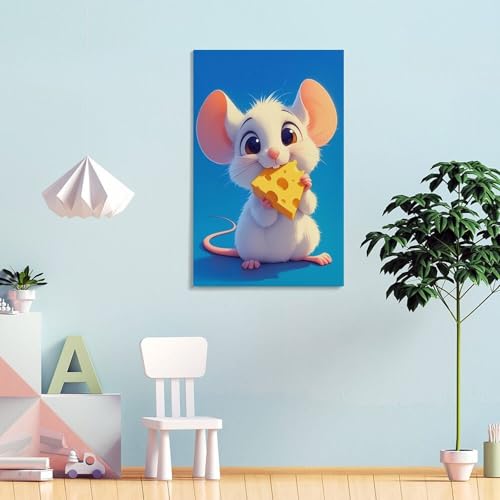 Dibujo de queso moderno en lienzo de ratón de acuarela para colgar en habitaciones infantiles 4