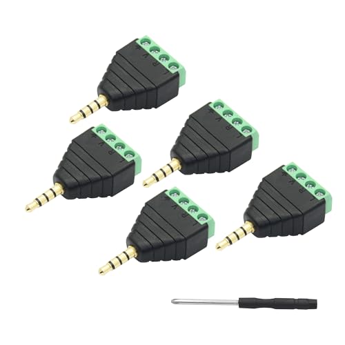 Fiche jack 3.5mm plaqué or avec bornier de précision à vis adaptateur stéréo TRRS mâle x5