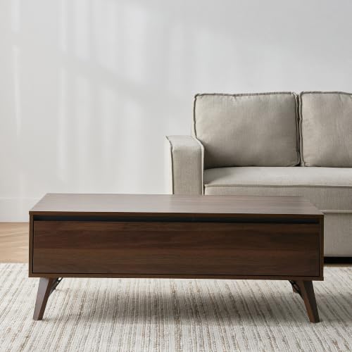 Image of Modus Engineered Wood Coffee Table with Hidden Storage Drawer | Modern Center Table for Living Room | Minimalist Tea Table with Spacious Storage | Dark Walnut Finish