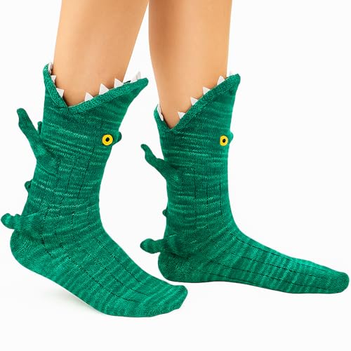 Lewrwet Novelty Animal Socks - Knit Shark Alligator Croc Sock - Warm Thick Floor Sock for Women Men