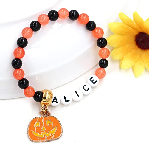 Image of Uloveido Black Orange Jade Charms Halloween Bracelets All Saints' Gift - DIY Customized Name Beaded Bracelet