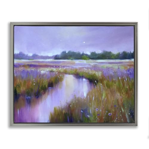 'Vivid Purple Dusk Rural Stream'| Floating Frame Canvas Art