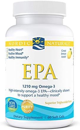 Nordic Naturals EPA, Lemon - 60 Soft Gels - 1210 mg Omega-3 - High-Intensity EPA Formula for Positive Mood, Heart Health & Healthy Immunity - Non-GMO - 30 Servings
