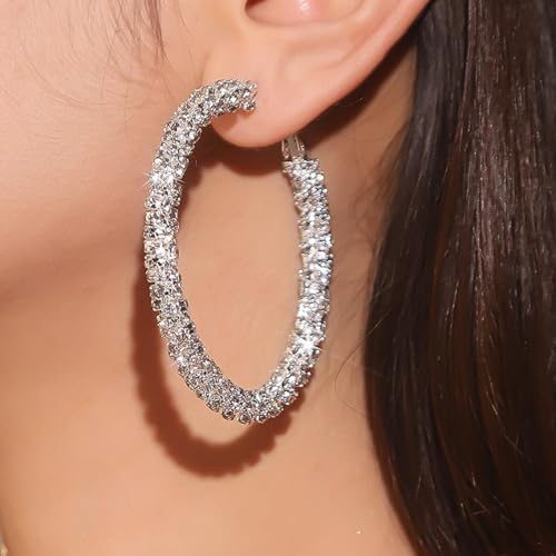 Rhinestone Hoop Earrings Big Hoop Earring for Women Large Hoops Earrings Sparkly Hoops Earring Trendy Prom Wedding Jewelry Gifts2