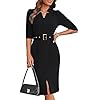 GRACE KARIN Women’s Work Dress 3/4 Sleeve V Neck Bodycon Sheath Dress Zipper Up Office Business Dresses with Belt