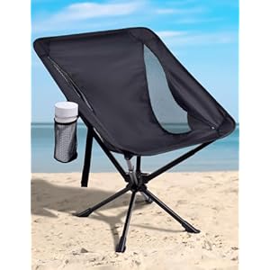 Docusvect Swivel Portable Camping Chair for Adults, Fast Setup, Lightweight & Small Folding Chair with Cup Holder, Side Pocket and Carry Bag – Support 330 LBS