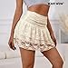 Women's Lace Mini Skirt with Shorts Sexy Mesh Short Skirts Layered Ruffle Skirts A Line Hight Waisted Skirt Skort Beige