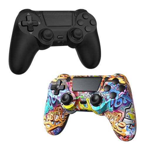 Image of TIANHOO Wireless Controller Compatible with PS4 /Pro /Slim | with Vibration Feedback, Motion Sensing, Touchpad, Light Bar, Share, 3.5mm Headphone Jack (Graffiti, Black)
