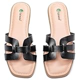 Ataiwee Women's Flat Slide Sandals - Fashion Casual Dressy Cute Easy on Flat Summer Shoes.(2307018,BK/MF,7W)