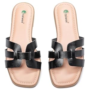 Ataiwee Women’s Flat Slide Sandals – Fashionable Braided Elegant Cross Strap Flat Summer Sandals.