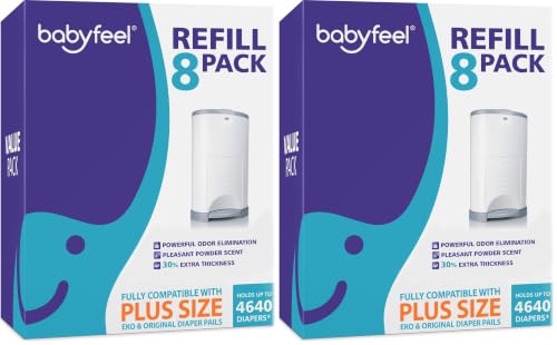 Babyfeel Refills for DEKOR PLUS Diaper Pails, 16 Pack, Exclusive 30% Extra Thickness, Fresh Powder Scent, Holds up to 4640 Diapers