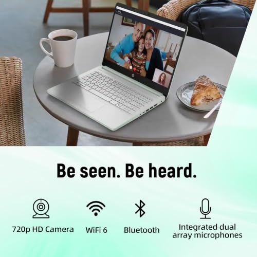 Image of HP 14 inch HD Student Business Laptop, Intel N150, 4GB RAM, 192GB Storage | (128GB UFS + 64GB SD Card), 1 Year Office 365, 720p Webcam, Slim Design, Copilot AI, WiFi 6, Win 11, Willow Green