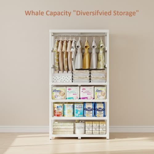 Image of KRISHYAM Kids Storage Cabinet with Drawers & Cupboard | Multi-Purpose Plastic Wardrobe Organizer for Nursery & Kids Room | Toy, Clothes & Accessories Storage (White & Pink) (Pink)