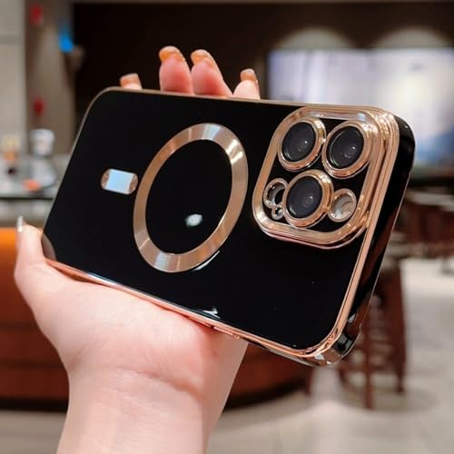 ENILSA Luxury Wireless Charge Phone Case for iPhone 14 13 12 11 Pro Max Magnetic Bumper Electroplate Cases Cover,Black,for iPhone 14Plus