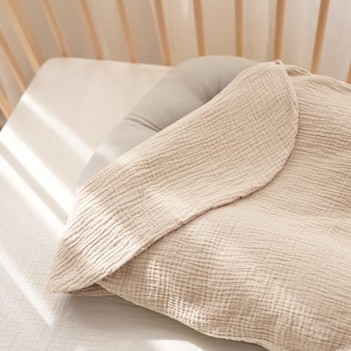 Image of Konssy Muslin Baby Lounger Cover 2 Pack, 100% Cotton Newborn Lounger Cover, Soft and Breathable Baby Nest Slipcover for Boys Girls (Grey,Wheat)