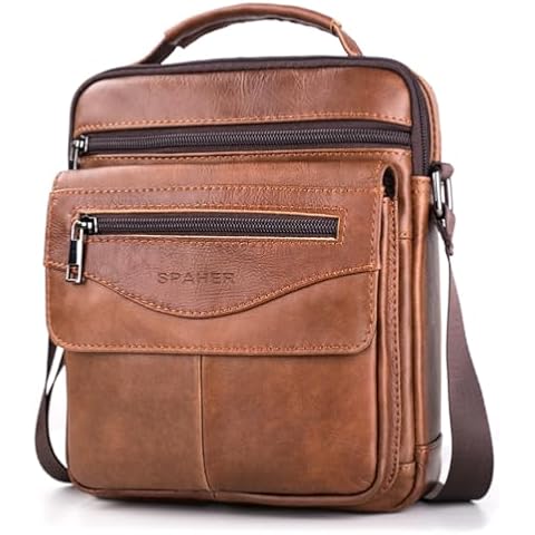 SPAHER Men's Leather Messenger Bag Cover