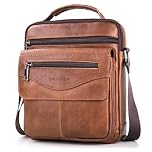 SPAHER Men Leather Handbags Shoulder Bags Messenger Business Bag Crossbody Satchel Sling Waterproof Travel Bag Daily Man Bag with Adjustable Shoulder Strap for Ipad 11 Inch Brown