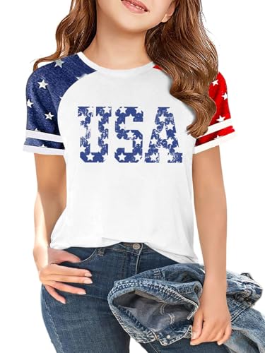 Image of Ithalt Boys Girls USA Shirts Kids 4th of July Shirts American Flag Tshirt Patriotic Top Independence Day Outfit 5-13y