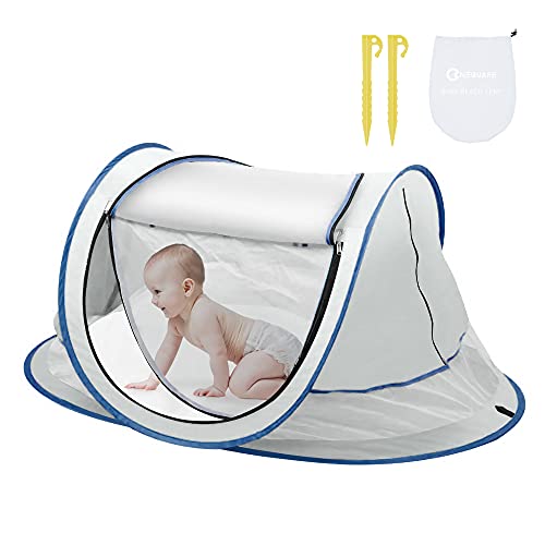 Baby Beach Tent, NEQUARE Large Pop Up Tent for Beach, UPF 50+ Sun Shade Baby Tent, Baby Shade with Mosquito Net, Baby Beach Tent for Infant Blue