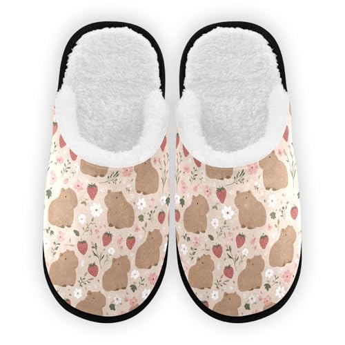 Brown Strawberry Capibara Slippers For Women Men Soft Memory Foam Non-Slip Animal Winter Indoor House Shoes Travel Slipper