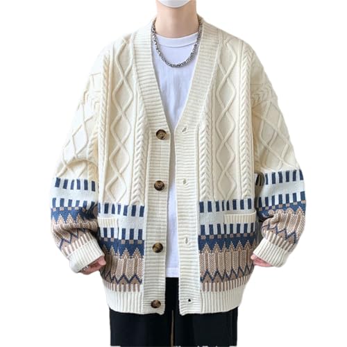 Mens and Winter Cardigan Men Print Thick Warm Sweaters Loose Knitted Cardigan