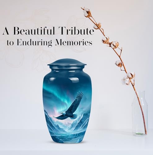 Image of Eagle Urn for Ashes Women for Funeral, Handcrafted Blue Urns, Decorative Norther Lights Burial Urns for Male Ashes, 10 Inch Mountain Decorative Gift for Mom & Dad, 10 Inch