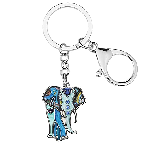 WEVENI Alloy Jungle Blue Elephant Keychain for Women Girls Enamel Jewelry Bag Car Purse Charms (Blue)