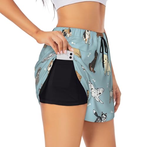 Short de yoga double couche Puppy Doodles femme noir L pour le fitness