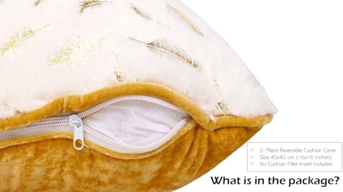 Image of Pack of 1 Feathers 16x16 Inch Reversible Faux Fur Cushion Cover Fluffy Throw Pillow Upholstery Decorative Cushion Pillowcase for Home Bedroom Sofa Gift | 40 x 40 cm