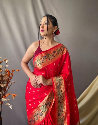 Image of SGF11 Women's Paithani Soft Lichi Silk Kanjivaram Sarees With Blouse Piece