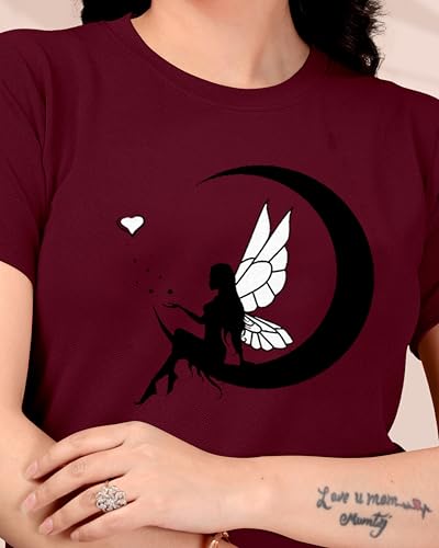 Image of Women Round Neck Printed Cotton Blend Regular Fit T-Shirt