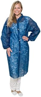 BICAP - Bata desechable (100 unidades, no tejida, talla XXL, con 4 botones de presión, apta para alimentos, bata de visita, bata de fieltro), color azul