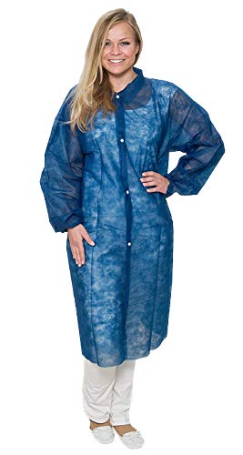 BICAP - Bata desechable (100 unidades, no tejida, talla XXL, con 4 botones de presión, apta para alimentos, bata de visita, bata de fieltro), color azul