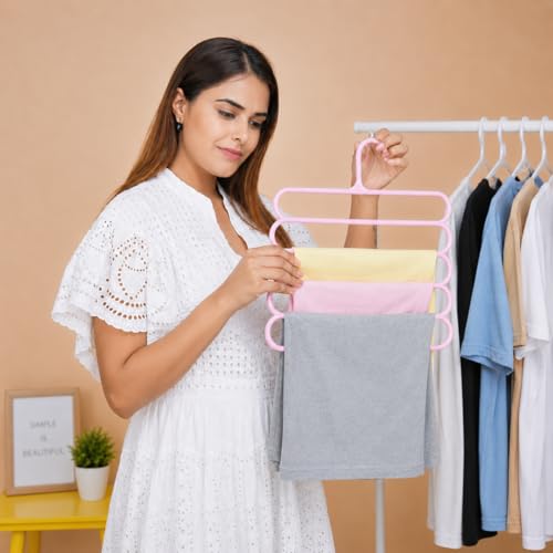 Image of Urban Luxy 5 Layer Pants Clothes Hanger Wardrobe Storage Organiser Rack, 32l x 1b x 33h cm (Assorted Colour) (5)