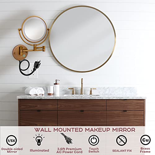 Espejo de maquillaje mural con luces de latón 8 pulgadas miniatura 2