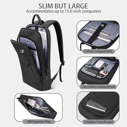 Business Backpack for Men Lightweight Commute Laptop Backpack Anti-Theft Water Resistant Backpack for 15.6 Inch Computer for Daily Office Work with Small Bag (Black)3