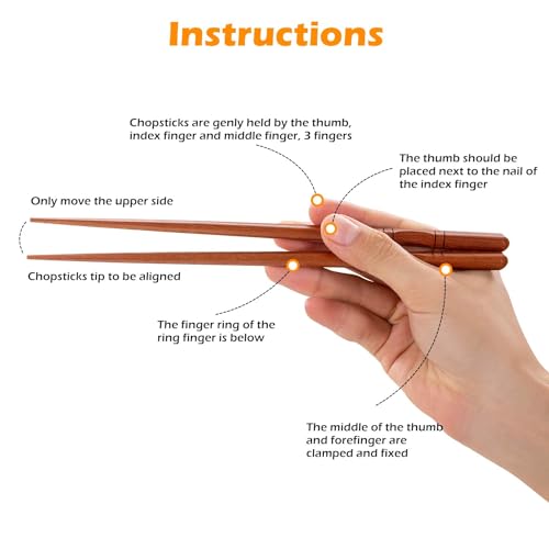 Image of MFJUNS 5-Pairs Japanese Chopsticks, Reusable, Non-slip Design, Natural Wood, Brown, 8.8 Inch /22.5cm, Easy to Use, Suitable for Beginners, Gift Set