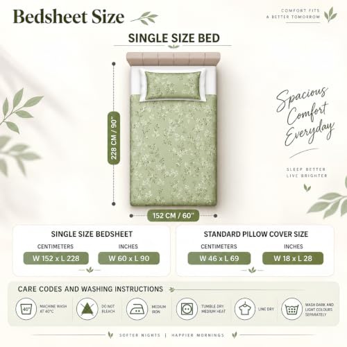 Image of Bombay Dyeing Single Cotton 164 TC Floral Bedsheet, 100% Cotton, Premium Soft Feel, Quality Stitch & Fade Resistant, 152 X 228 Cms / 60 x 90 Inches, with 1 Pillow Covers, 60 Pink