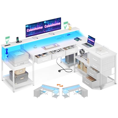 Coleshome Gaming Tisch mit 7 Schubladen & Großzügigem Stauraum,...